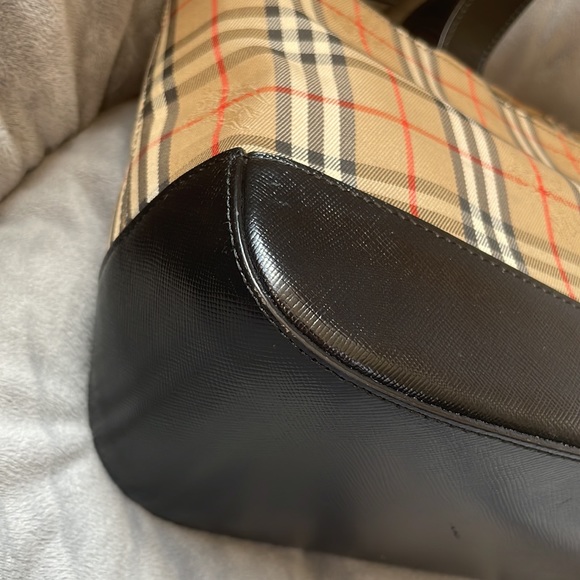 AUTHENTIC BURBERRY Burberry Check Hand Bag Purse Canvas w/black Leather - Picture 6 of 12